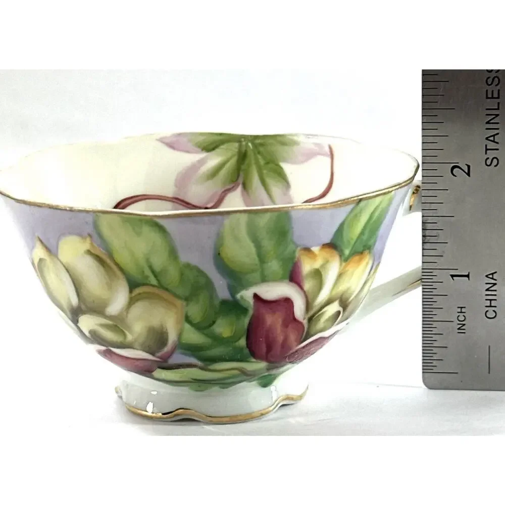 Vintage Wood Rose Hawaii Tea Cup & Saucer Hand Painted Floral Gold Trim Japan